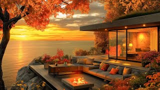 Autumn Seaside with Gentle Jazz - Smooth Bossa Nova and Relaxing Ocean Waves