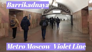 Barrikadnaya,Moscow Metro,Violet Line - interior view, arrival and departure of the train Fragment 3