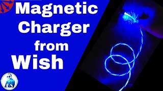 Magnetic phone charger with lights from Wish. Review