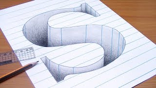 رسم حرف S ثري دي 3D محفور على الورقة | خدع بصرية ثري دي | 3D Trick Art