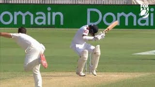 Sri Lankan opener Karunaratne taken off field on stretcher after bouncer by  Australia's pat Cummins