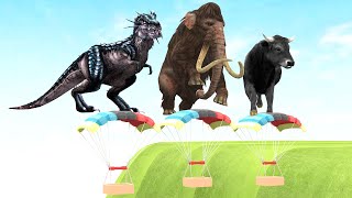 Jump Over The Parachute Balloon Wild Animals Cow Mammoth Elephant Tiger Gorilla Dinosaur Animal Game