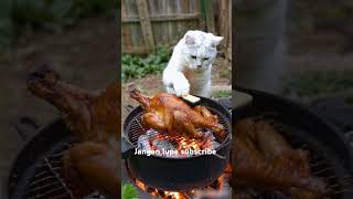 Kucing masak ayam panggang #catfunny #cat #kucinglucu