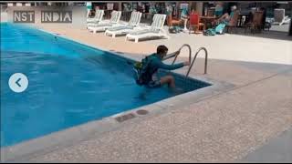 Alex Carey Falls Into Swimming Pool