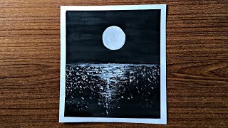 Beautiful moonlight painting step by step || Painting for beginners || Step by step painting