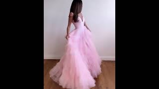 A Line Spaghetti Straps Pink Long Prom Dress with Ruffles