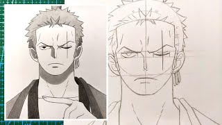 Cara Menggambar RORONOA ZORO [One Piece] | How to Draw Zoro - Step by Step