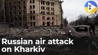 Russian air attack of Kharkiv at night on March 14