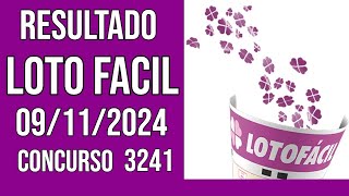 🔥 🍀 LOTO FACIL hoje - 09/11/2024 - Resultado concurso 3241