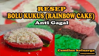 ANTI GAGAL! Resep cara membuat Bolu Kukus 3 lapis warna(rainbow cake) lembut, pasti langsung bisa!