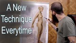 Starting a Figure With a New Technique. Oil Painting Process.