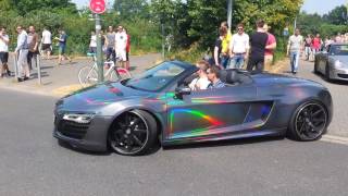 Rainbow wrapped Audi R8 V10 Spyder at Cars and Coffee Düsseldorf