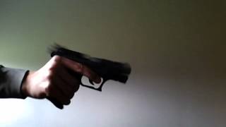 UMAREX Walther P22, 9mm PAK Balnk gun, firing and slow motion.