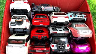 Box Full of Model Cars Ford GT, Rolls-Royce Phantom, Audi R8, Tesla Autopilot, Dodge Challenger