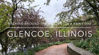 [4K] Glencoe, IL US - Relaxing rain sounds ambience: Walking around the garden on a rainy day