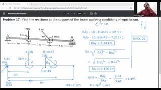 Problem 17 - Simply supported beam/ Hinge and roller support/To find supported  reactions of beam