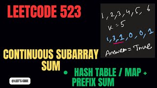 523. Continuous Subarray Sum | Prefix sum | Map | Hash Table | Array | FAANG | LeetCode | Medium