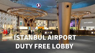 walking in new istanbul airport inside --duty free lobby土耳其伊斯坦布尔机场--免税大厅全景步行视频