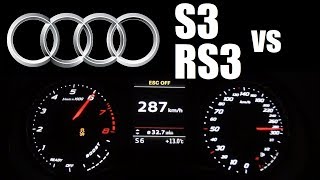 Audi S3 (300hp) vs Audi RS3 (367hp) 0-280 Kph Acceleration Top Speed