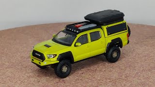 GCD 1/64 Toyota Tacoma TRD Pro Overland// Acid green with roof box and accessories// turning wheels