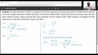 Problem on Torsion/Hollow steel shaft replaced by solid aluminum shaft/ Internal diameter of Shaft