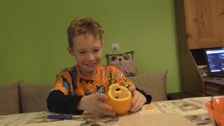 Halloween? No pumpkins? No problem! Kids using orange to carve pumpkin heads - life hack