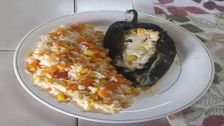 Chiles Rellenos de Pollo con crema gratinados