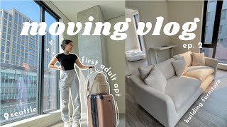 MOVING VLOG ep. 2 | flying to seattle, apt first glance, building furniture & exploring the city