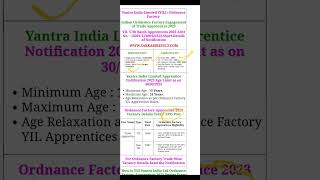 YIL Ordnance Factory Apprentice Online Form 2023 #shorts #viral #trending