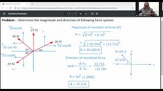 Problem 7-Magnitude and direction of resultant force by method resolution/coplaner concurrent force