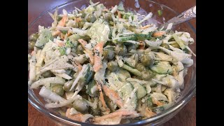 Салат из капусты с огурцом и зелёным луком   Cabbage salad with cucumber and green onions