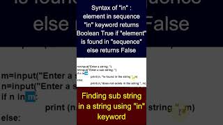 in keyword python | find substring in string python #viralshorts #bintuharwani #inkeyword #python3