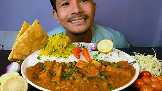 Eating tasty matar paneer with rice || Gobi bhaji and papad || Mukbang