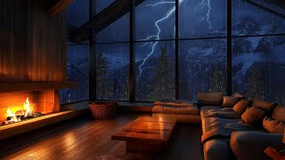 Nighttime Thunderstorm Haven - Fireside Comfort with Heavy Rain | For Sleeping & Deep Relaxing⚡💦