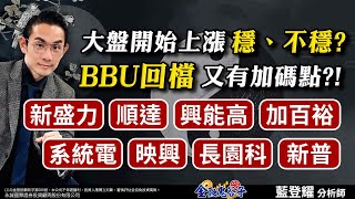 中視【金融鬼谷子】20241122#藍登耀：大盤開始上漲！穩、不穩？BBU回檔又有加碼點?!新盛力、順達、興能高、加百裕、系統電、映興、長園科、新普#中視 #中視新聞#藍登耀#金融鬼谷子#永誠國際投顧