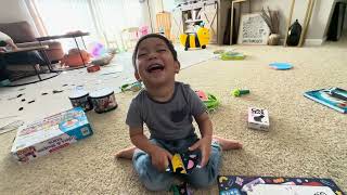 2-year-old solving 12 pieces jigsaw puzzle