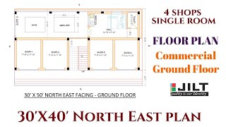 Best plan - 30' X 50' - North East Facing - Ground Floor - 4 Shops & Single Room / Plan -2 / Part -1