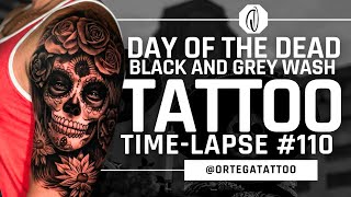 TATTOO TIME-LAPSE #110 | DAY OF THE DEATH BLACK AND GREY WASH