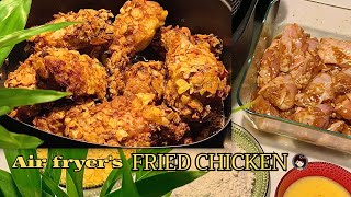 脆皮炸鸡，空气炸锅炸鸡制作方法，Air fryer' fried chicken,外酥里嫩。