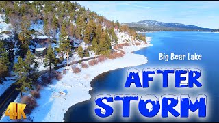 Fly over the Lake after snow storm in Big Bear Lake CA in 4K