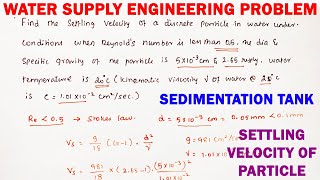 Sedimentation tank Solved problem, settling velocity of particle, waste water engineering problem