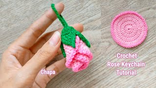 🌹 Crochet Rose Flower Keychain Tutorial step by step | Crochet Flower Keychain #crochetkeychain