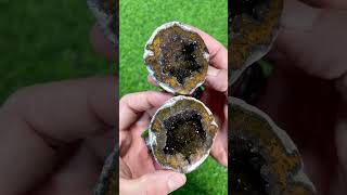 Amazing crystals in cut and polished geode