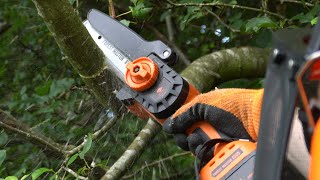 Compact and Versatile! Forest Master 20V 6" Cordless Mini Chainsaw