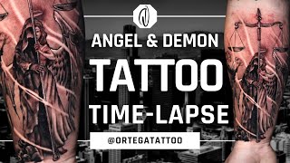 TATTOO TIME-LAPSE #019 | BLACK AND GREY ANGEL & DEMON