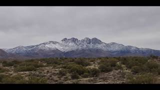 The Four Peaks mountain is covered in snow, off-road trails, Arizona.