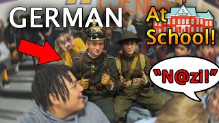 We wore WW1 GERMAN uniforms to school...