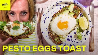 Avocado toast in de airfryer met gebakken koriander-pesto eitje 🥑🍳 | Sofie Dumont