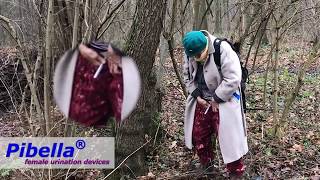 Grandma pees in the woods with urinary device Pibella