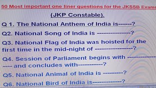 50 most imp GK of J&K oneliner for the JKSSB exam preparation part-1. Imp for JKP Constable 2024.